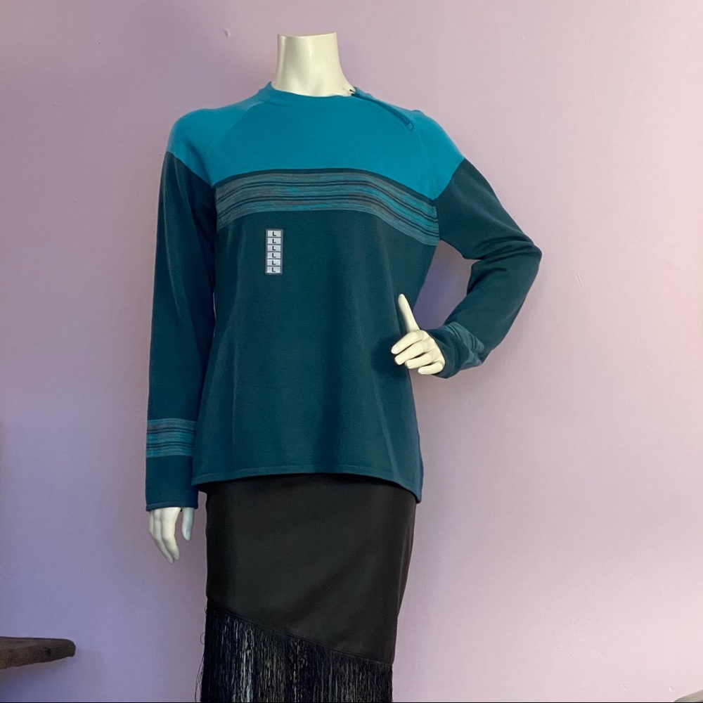 prana Sweater Lg, Side Zip at Collar, Teals NWT